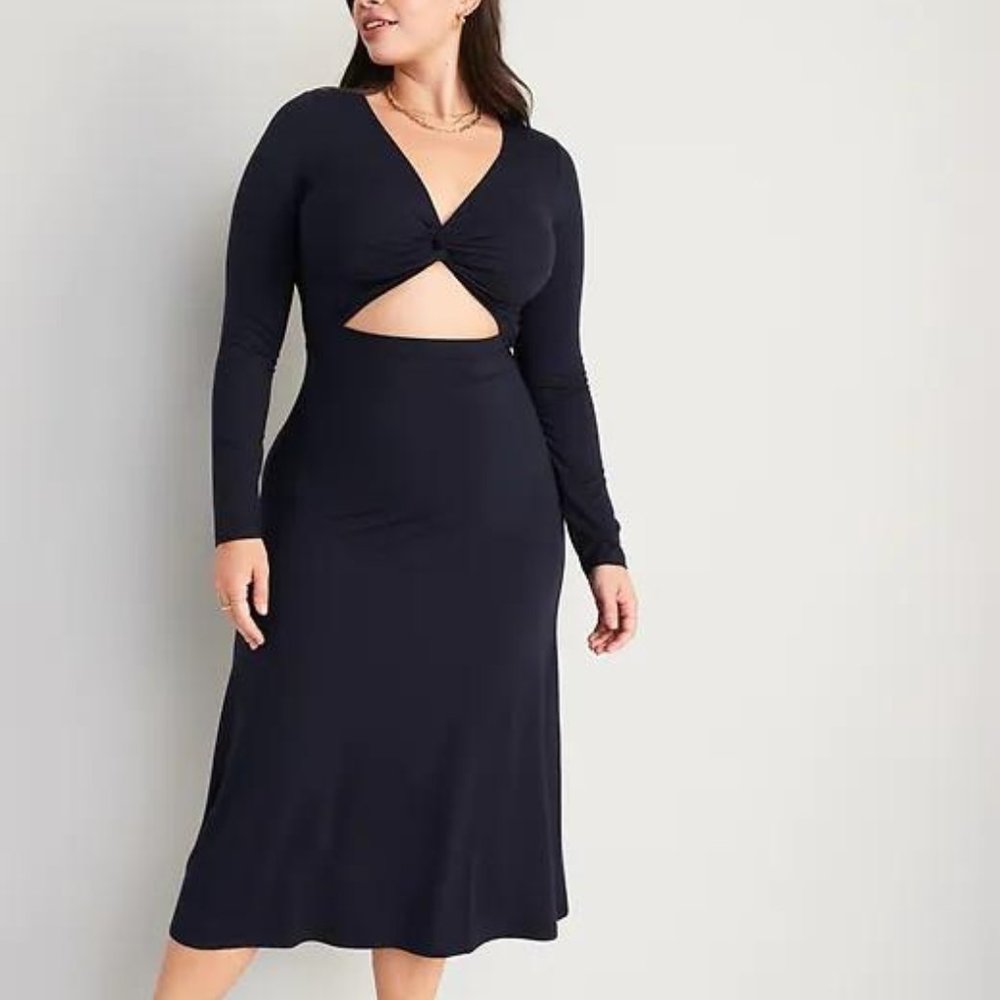 Old Navy Fit & Flare Twist-Front Cutout Midi Dress for Women New - Picture 4 of 7